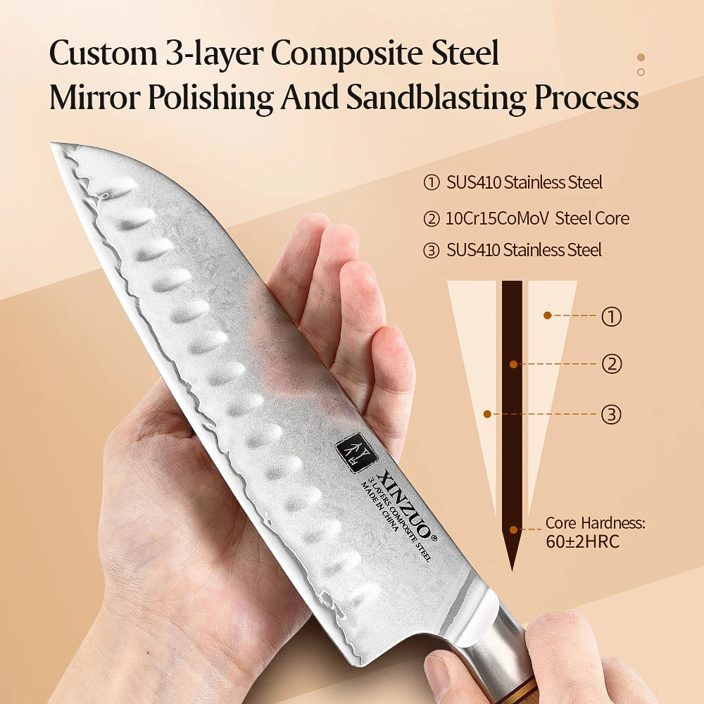 XINZUO 1-6PCS Pro Kitchen Knife Set – 10Cr15CoMoV Steel Core Blades & Japanese Pakkawood Handle for Ultimate Precision
