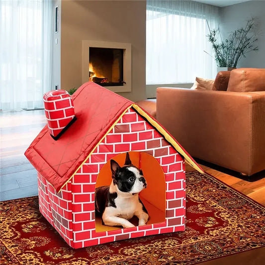Katze Welpe Home Tragbar 2025 - Rote Ziegel Haustier Hunde Haus - Warm Gemütlich Katzen Bett Hunde Zwinger Abnehmbar Travel House