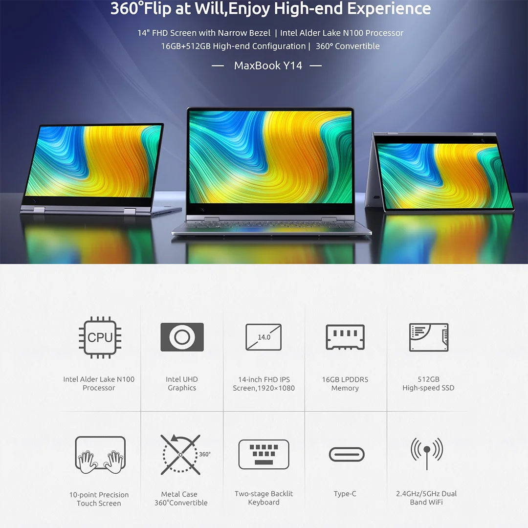 BMAX Y14 Touchscreen - 16GB RAM, Intel N100, 14 Zoll