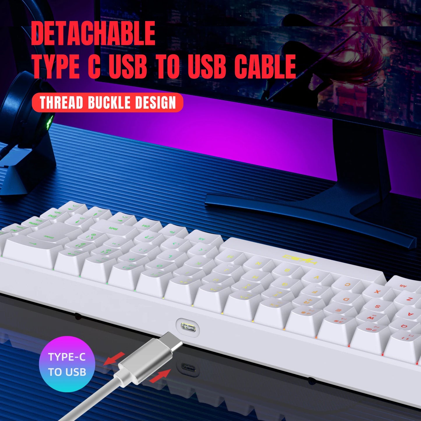Gaming-Tastatur 2025: HXSJ 60% Percent Gaming Keyboard Ergonomische kleine Mini-Membran-Tastatur, komprimiert mit RGB-Hintergrundbeleuchtung für Windows-PC- und Laptop-Gaming