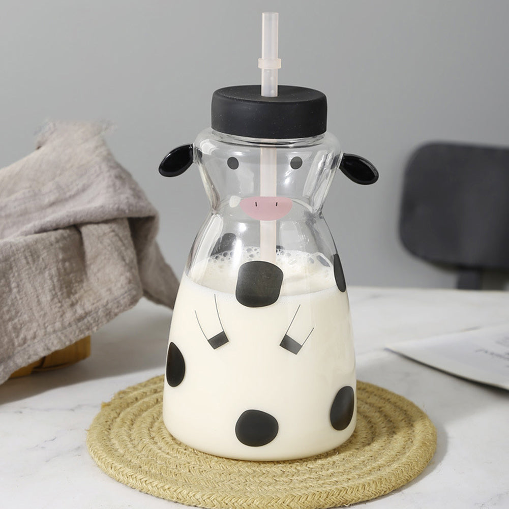 Glass Cold Water Kettle With Handle Lovely Cartoon Cow Cold Cup Flowering Teapot Milk Iced Beverage Bottle Jug Kitchen Supplies