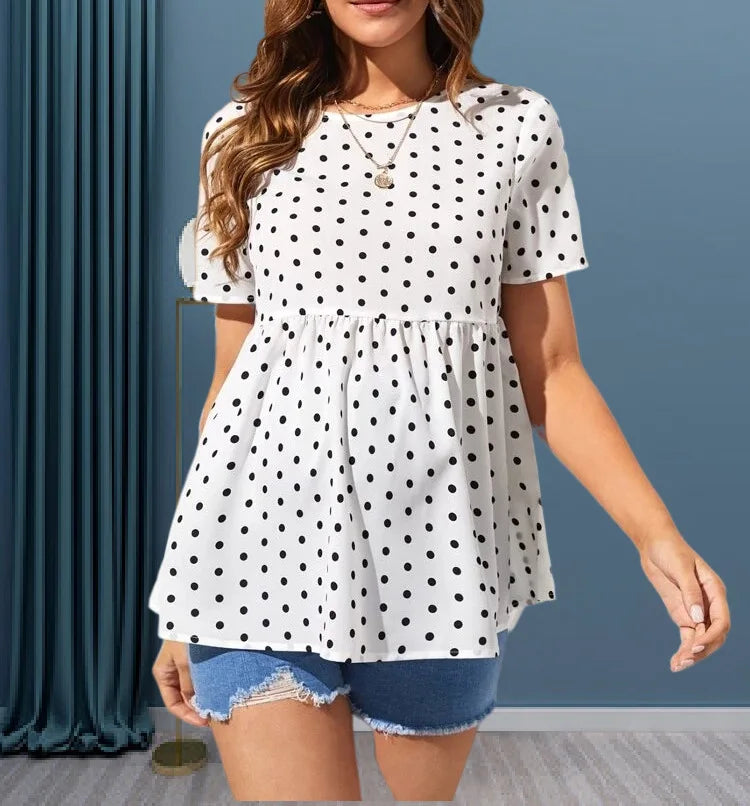 Sommer Beliebte Polka Dot Kurze Ärmel 2025 - Rundhals Stillen Umstandshemd - Schwangere Frauen Kleidung Umstandsmode T-Shirt