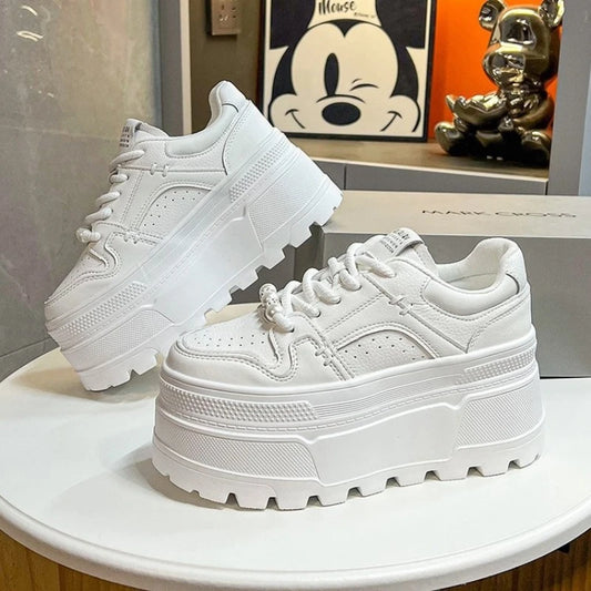 Women9 CM Platform Sneakers Casual Outdoor Simple Design Skateboard Comfortable Lace Up Sneakers Running Sports Shoes Female 40