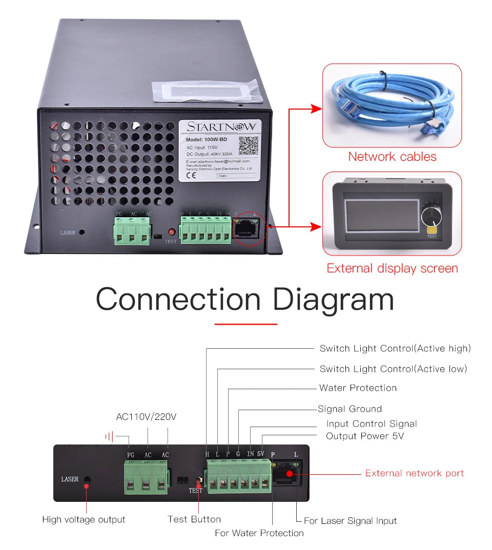Startnow 100W-BD CO2 Laser Stromversorgung 120W Mit Display Bildschirm 110V PSU MYJG-100 220V Co2 Laser Röhre Schneid Maschine Quelle