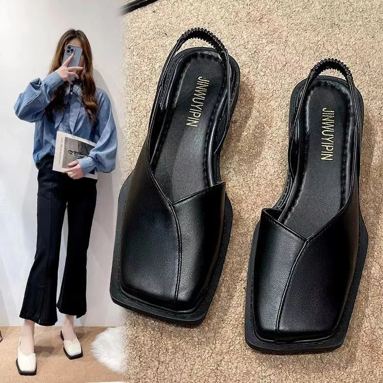Women Sandals Elegant Square Toe Flat Shoes for Women Fashion Low Heels Sandals Brand Designer Women Party Shoes Sandalias Mujer