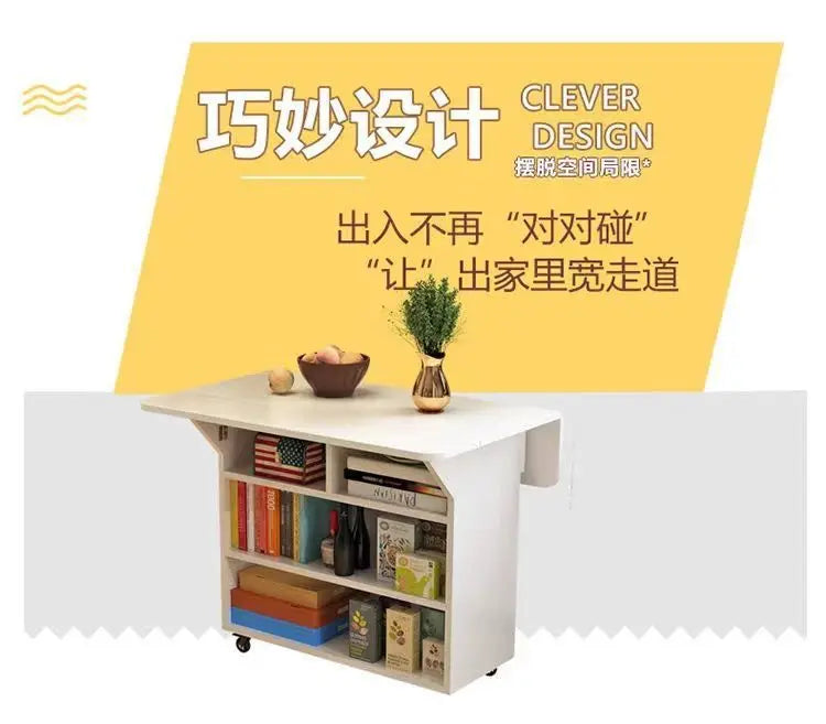 Modern Klappbar Esstisch Mit Aufbewahrung Regale Beweglich Küche Insel Schrank Massivholz Spanplatte Für Kleine Räume