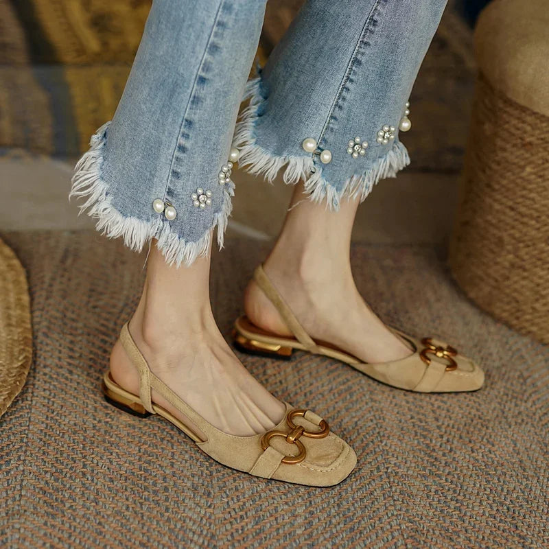 Women's Sandals 2023 Elegant Office Ladies Shoes and Sandals Women Casual Shoes Square Heel Sandals Slip On Woman Flats