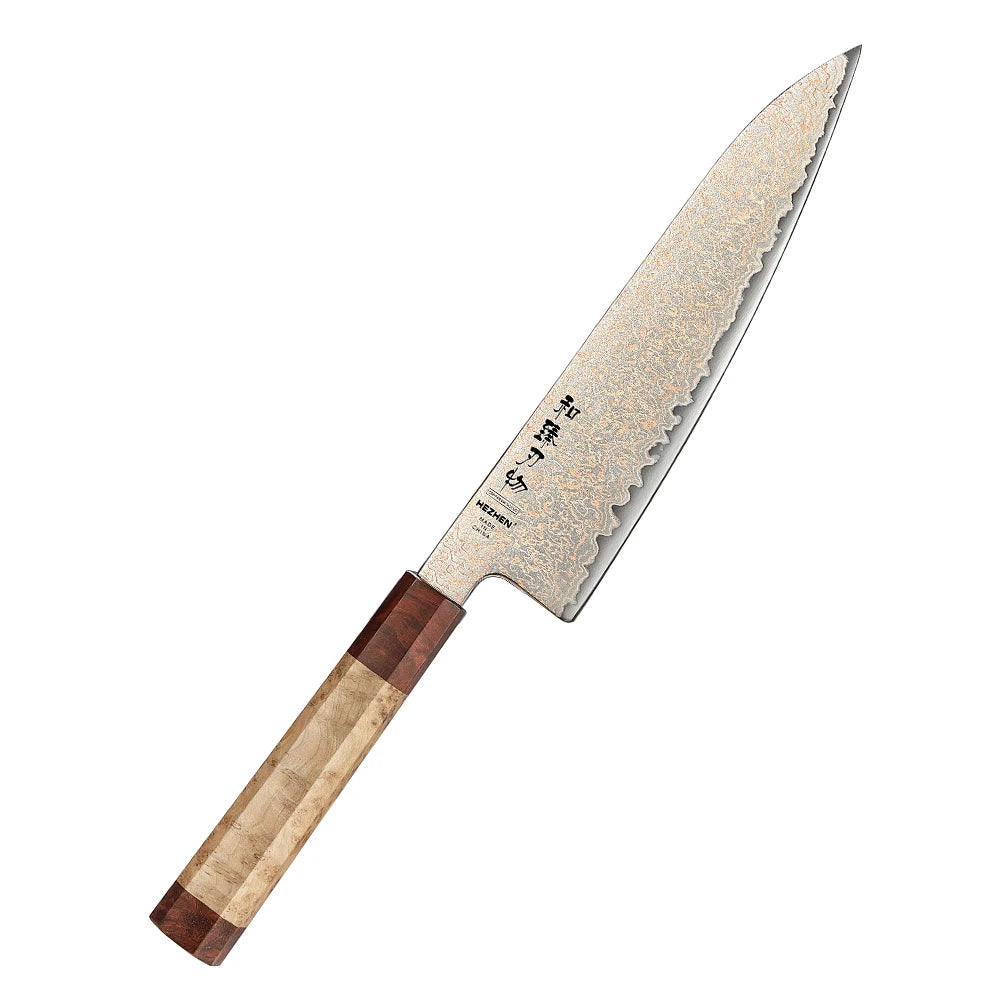 HEZHEN 1-5PC Knife Set 37 Layers Tricolour Copper Damascus Steel Chef Knife Classic Octagonal Handle Kitchen Knives Gift Box