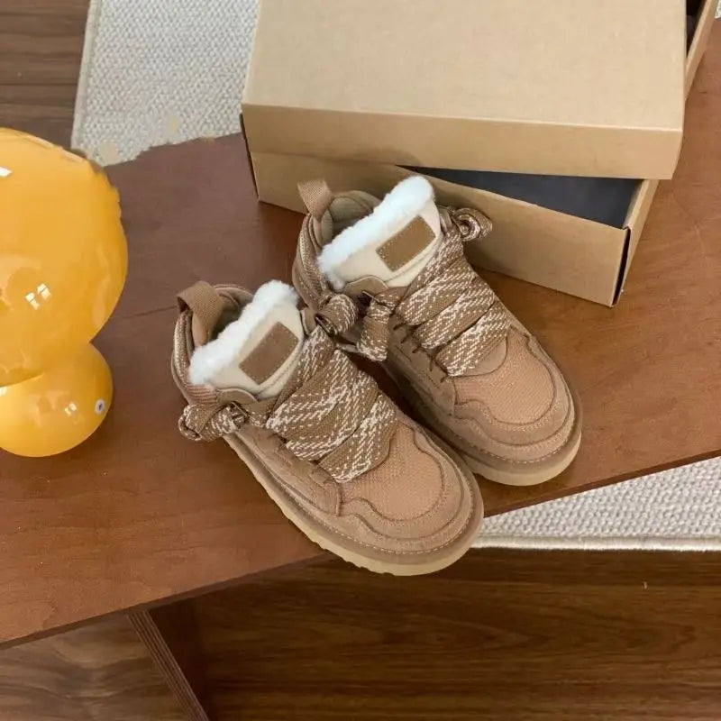 CN Ultrakleine Plattform-Schuhe Damen Winter Warm - EU 36-41, Knöchelhoch 3-5 cm, Lammfell