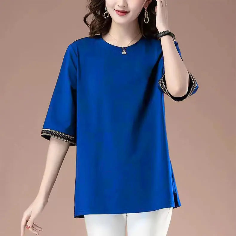 Short-sleeved T-shirt for women spring and summer new loose mid-sleeved sweatshirt mid-length top