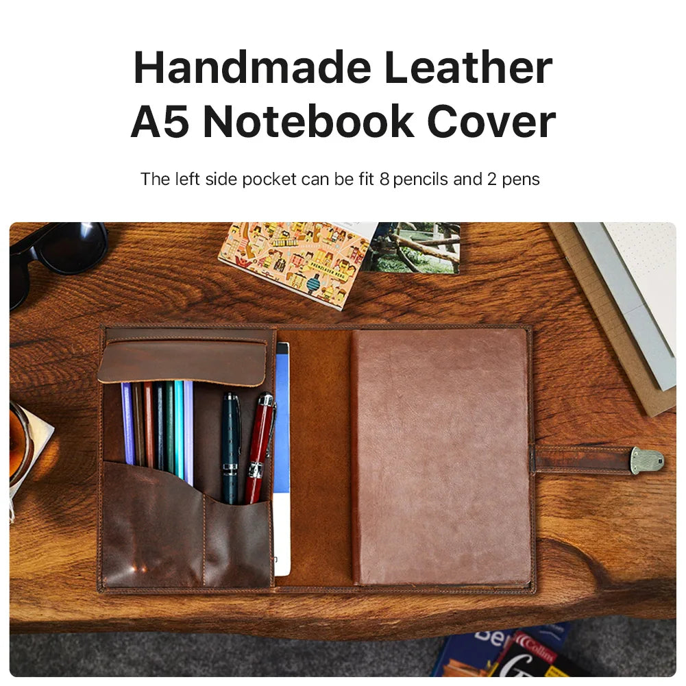 Luxury Retro Genuine Leather Notebook A5 Cover Case with Pen Holder Metal Buckle Journal Office Diary Travel Handmade Sketchbook
