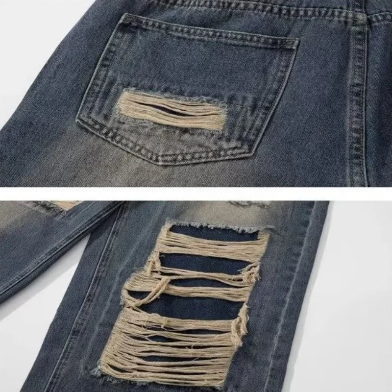 Jeans Women Hot Girls High Waist Chic Straight Trousers Simple Ripped American Street Loose Fall Fashion Leisure Newly All-match