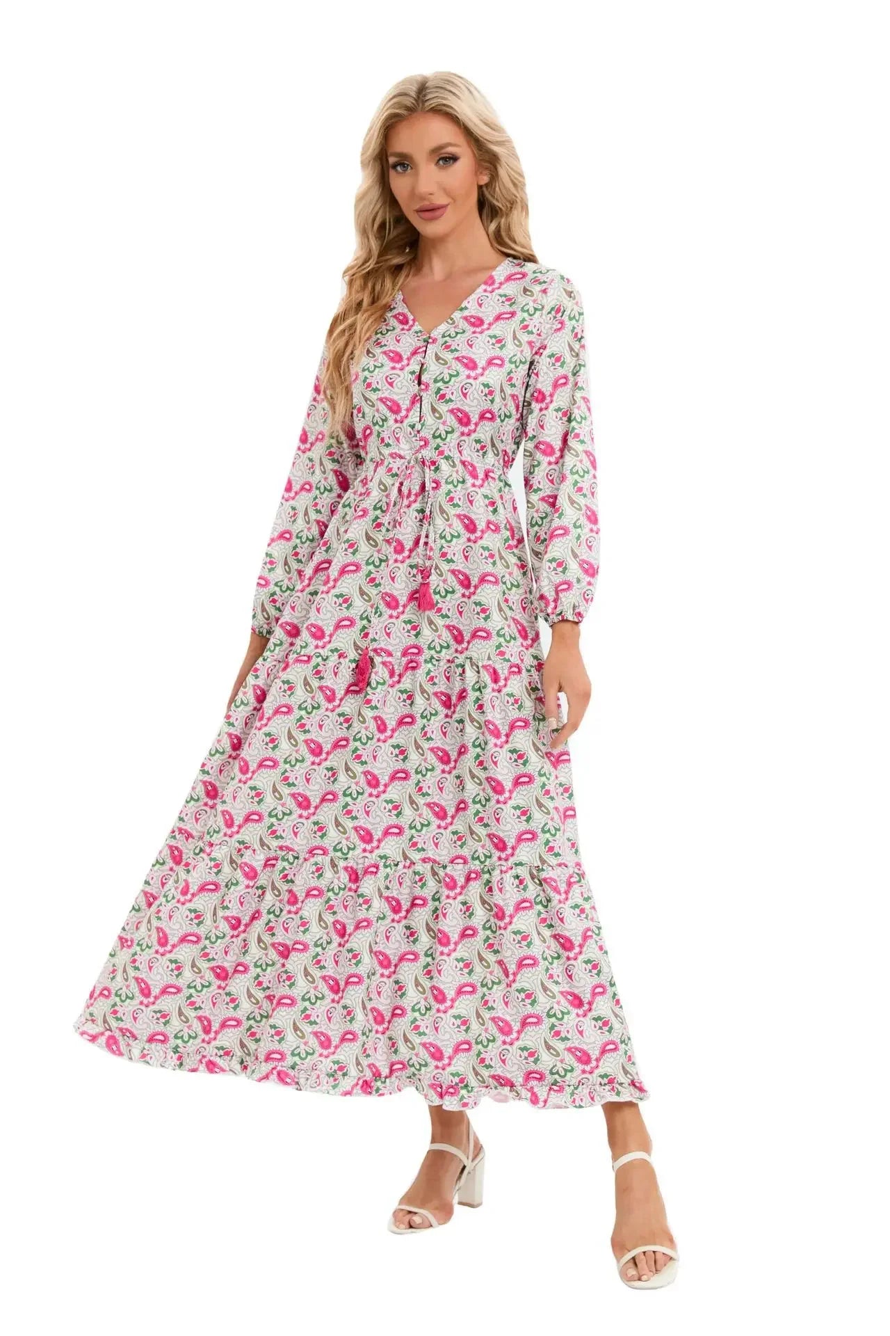 Elegant Women's Flower Long Dresses 2025 Spring New Bohemian Printed Dress Abıye Kadın Abiye Платье Robe Ete Femme Vestidos