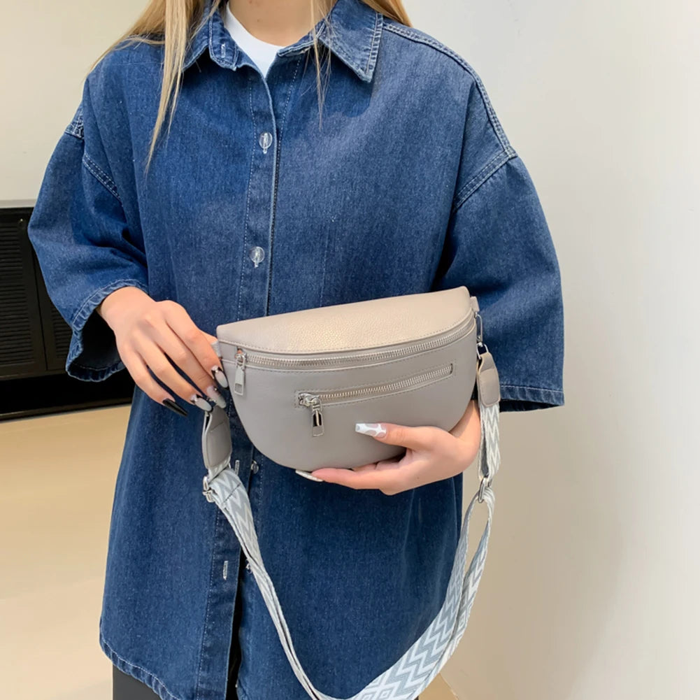 Women Stylish Crossbody Bag with Wide Strap Simple Shoulder Bag Multi-pocket Fashion Sling Bag Travel Outdoor Bag