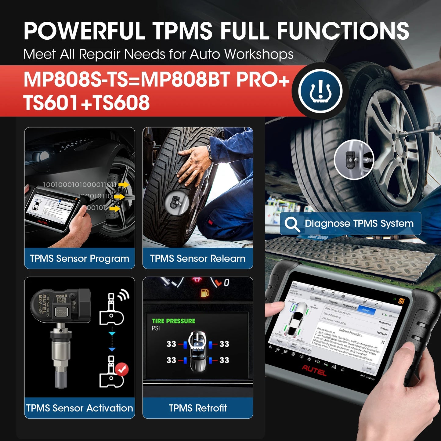 Autel MaxiPRO MP808S-TS 2025 - Professional Car Diagnostic Scanner - Online ECU Coding TPMS Automotive Tool