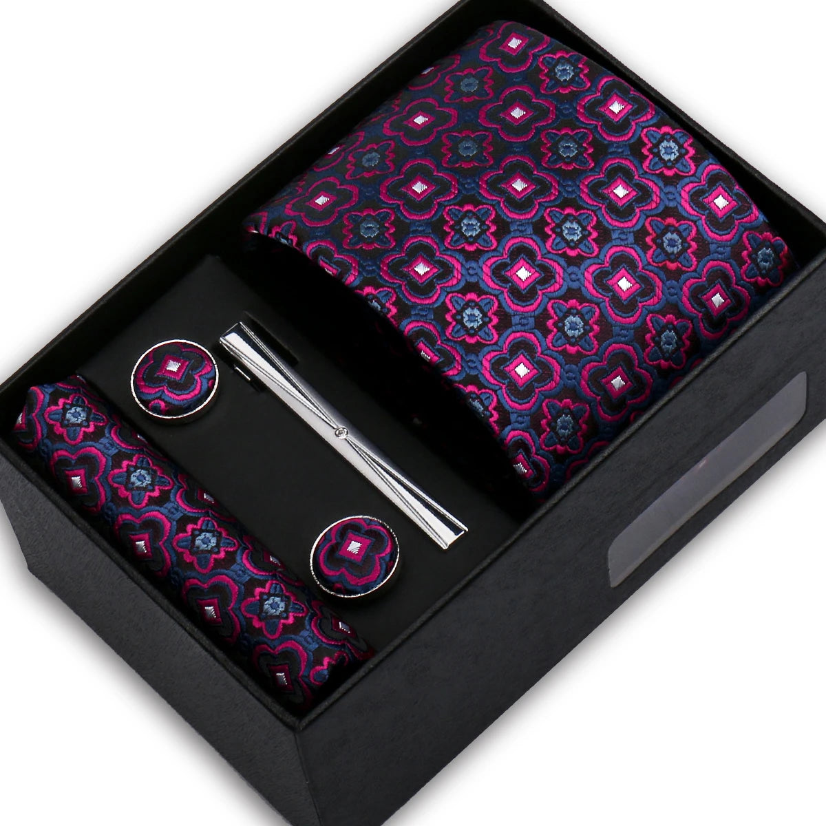 Elegant Men's Suit Necktie Gift Box Set Floral Tie Handchief Cufflinks Tie Clip 4-Piece Business Wedding Party Suit Accessories