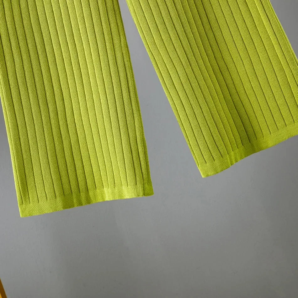 Elegant 2-Piece Sets for Women, Casual Knitting, Sleeveless, O Neck Tops, Loose Lace Up, Wide Leg Pant Set, Summer Fashion, New