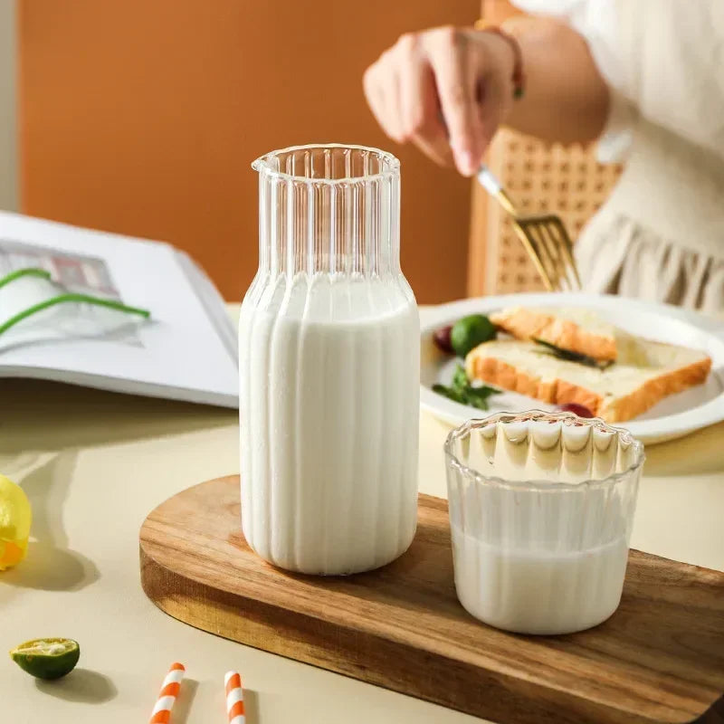 Water Carafe Glass Kettle Set Cold Hot Water Bottle Cup Sets Teacup Juice Pot Bedside Pitcher Carafe for Milk Beverage Tea