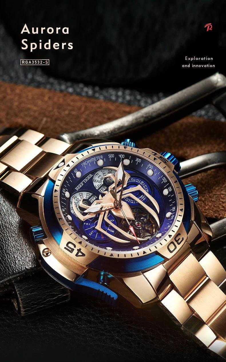 REEF TIGER design sport automatic watch spider dial