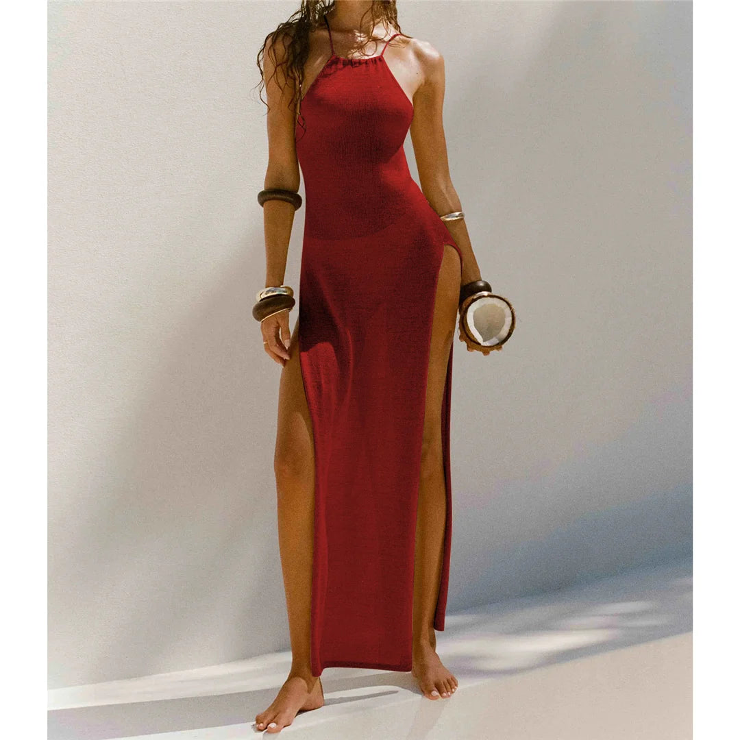 Elegant 12 Farben High Slit Häkel Gestrickt Maxi Kleid - Lang Strand Cover Up Urlaub Party Kleider Strandmode