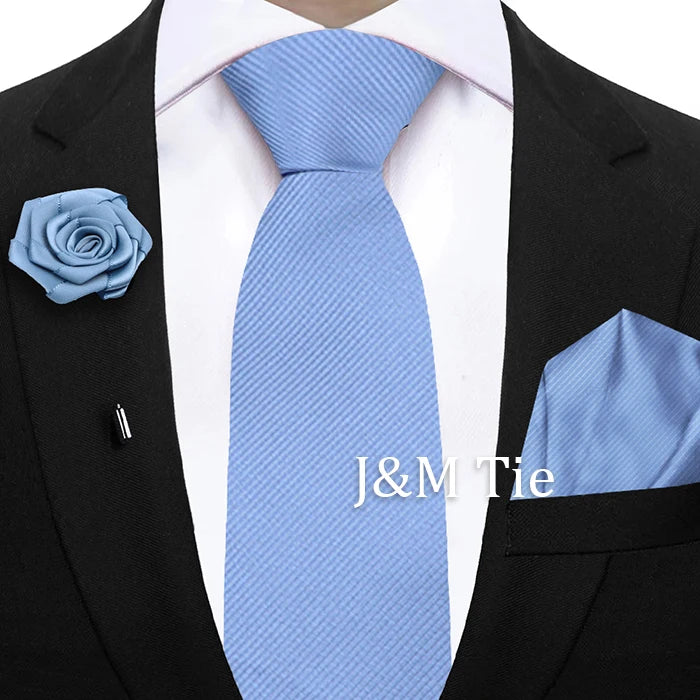 Simplicity Mens Ties Solid NeckTie Pocket Square Floral Brooch Set Men's Wedding Tie Suit Accessories Fit Group Holiday Party