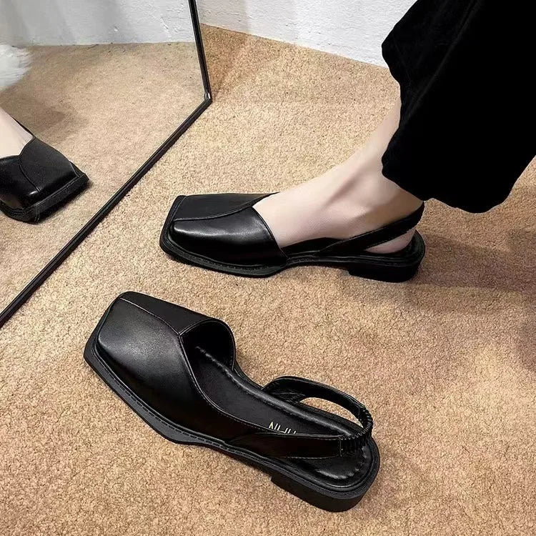 Women Sandals Elegant Square Toe Flat Shoes for Women Fashion Low Heels Sandals Brand Designer Women Party Shoes Sandalias Mujer