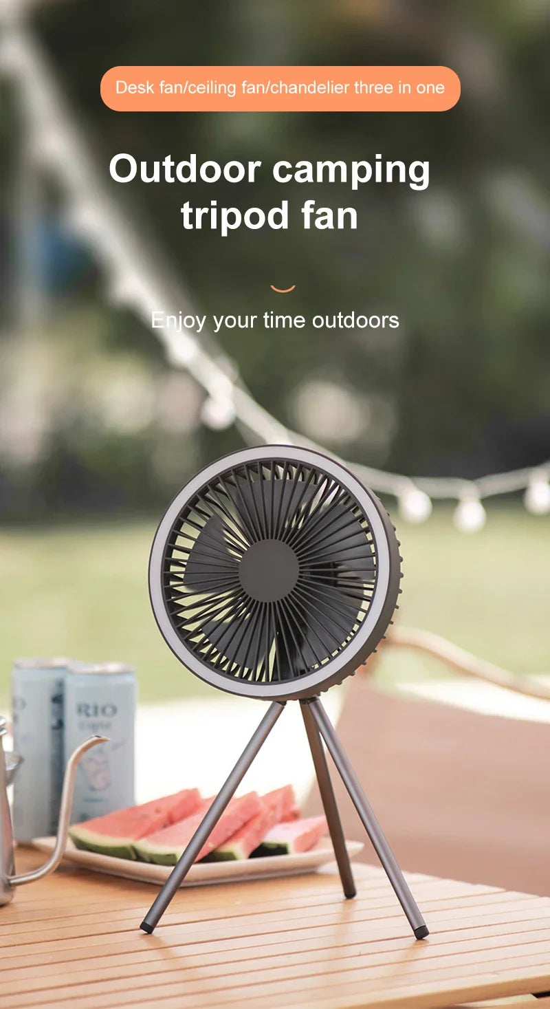 10000mAh Portable Fan Home Outdoor Camping Fan LED Lighting Tripod Stand Desktop with Power Bank Wireless Ceiling Electric Fan