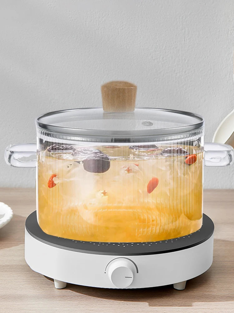 Glass Cooking Pot with Lid 1.6L/54oz Heat Resistant Glass Saucepan with Double Handles Non-Stick Borosilicate Glass Stovetop Pot