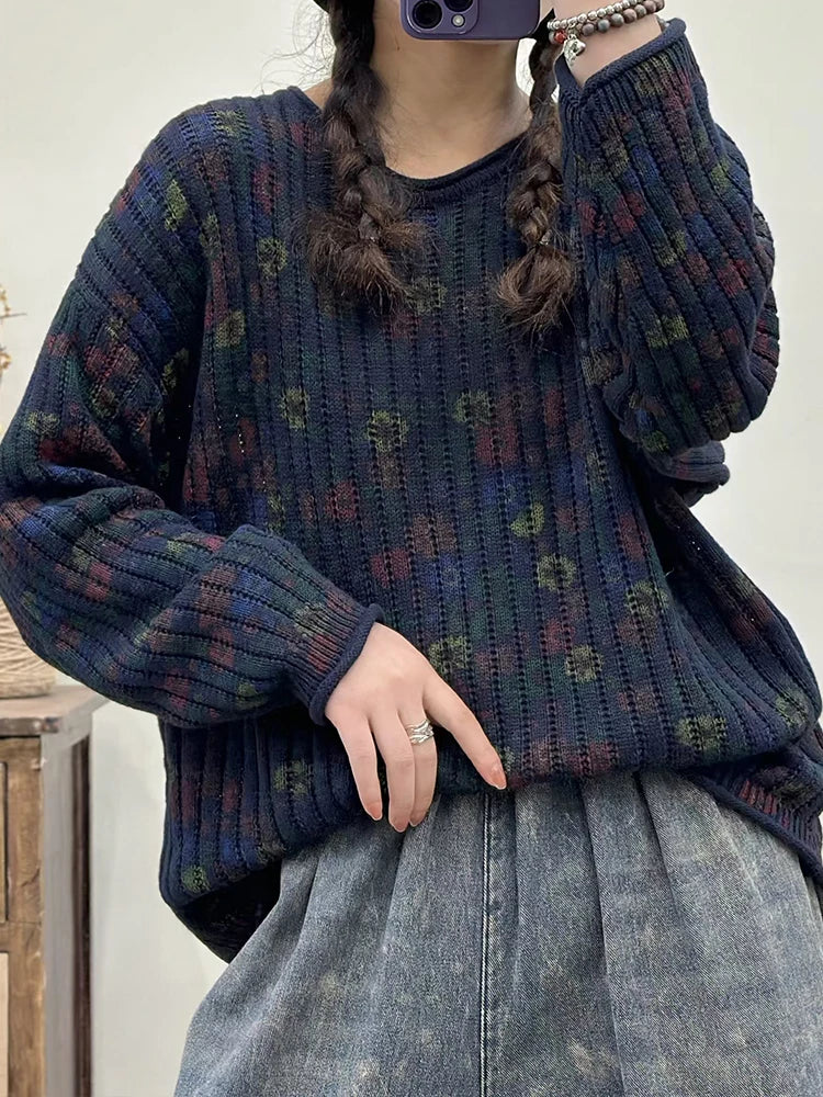 Amax LuluE Pullover Bedruckt Winter OAusschnitt-XL Baumwolle