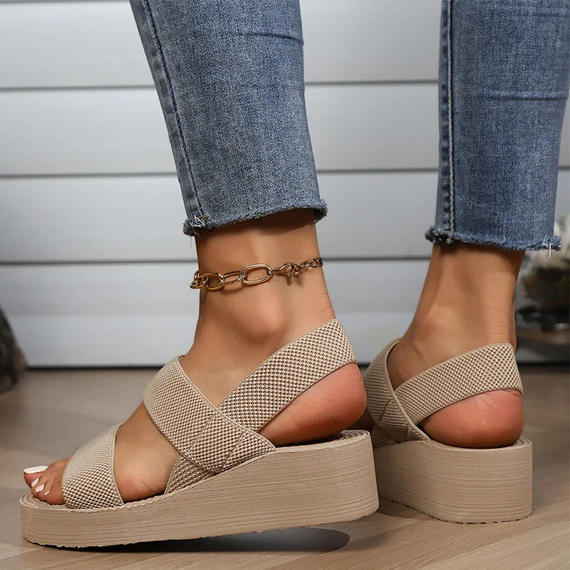 Neue minimalistische Slingback-Wedgesandalen Outdoor-Sommer-Leichtgewicht-Slides-Einheitsfarbe-Dicker-Boden-Damen-Schuhe-Frauen-Sandalen