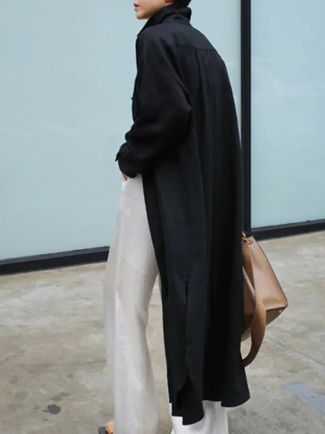 Elegant Women Shirts Dress Spring Fashion V-neck Long Sleeve Cotton Linen Maxi Dresses Ladies Casual Holiday Vestidos 2024 Robes