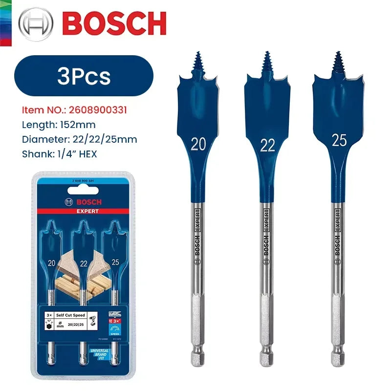 Bosch Expert Series Drill Bits 152mm Long Expert Selfcut Speed Flat Milling Drill Bit Set for Woodworking Drilling Power Tools