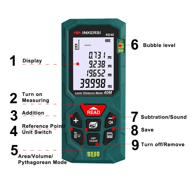 INKERSI Laser Rangefinder Digital Tape Measure 40M/70M/120m