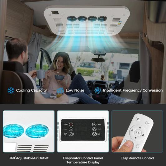 12/24V RV Air Conditioner Rooftop Air Conditioner for Cooling, Easy-to-install 12V RV DC Unit for RVs, Camper and Trucks, Etc.