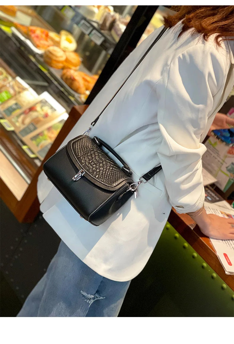 Genuine Leather Women Bag Fashionable Purse for Lady Temperament Crossbody Square Shoulder Bag Cow Leather Versatile Handbag