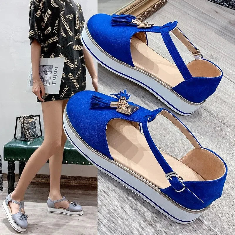Women's Sandals Summer 2025 Casual Flat Platform Heel Tassel Buckle Strap Female Sandals Platform Vulcanized Shoes for Women New