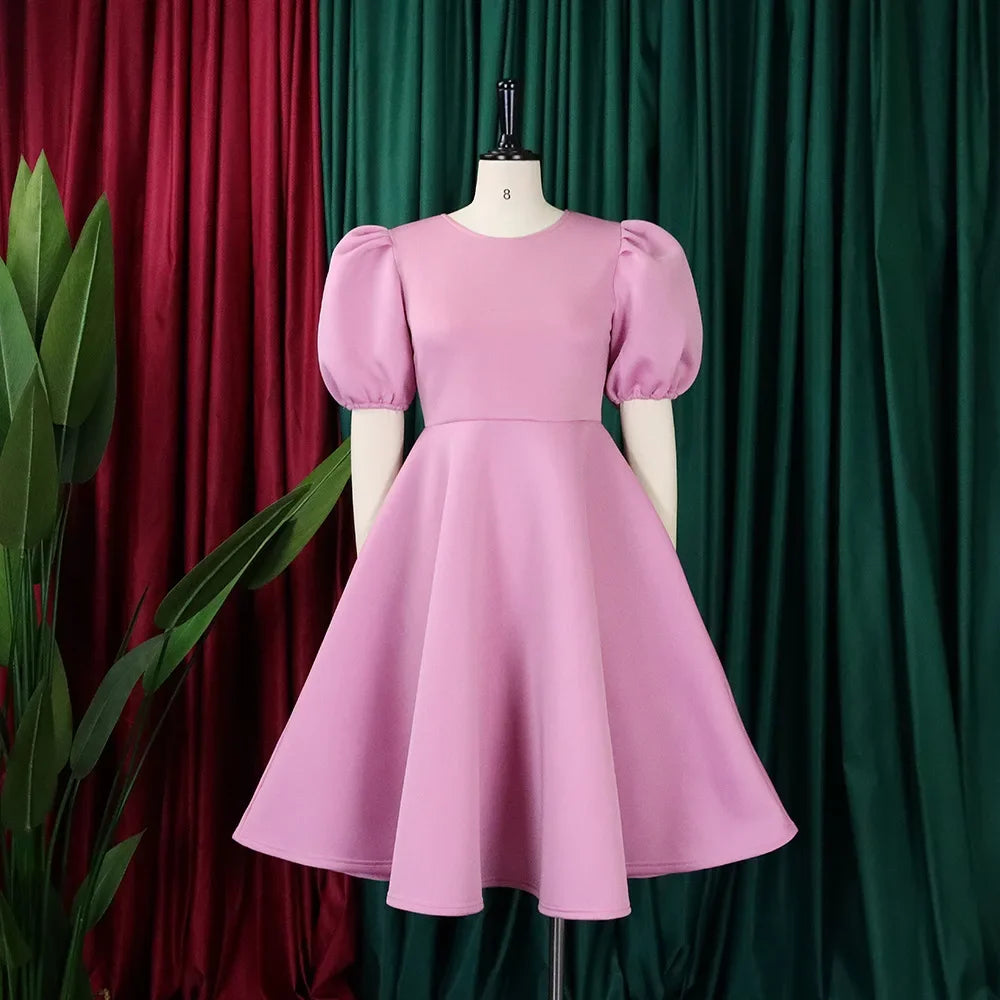 Elegante Kleider Für Frauen 2024 O-Ausschnitt Kurze Ärmel Hohe Taille Plissiert Midi Luxus Weiblich Geburtstag Party Dinner Vestidos