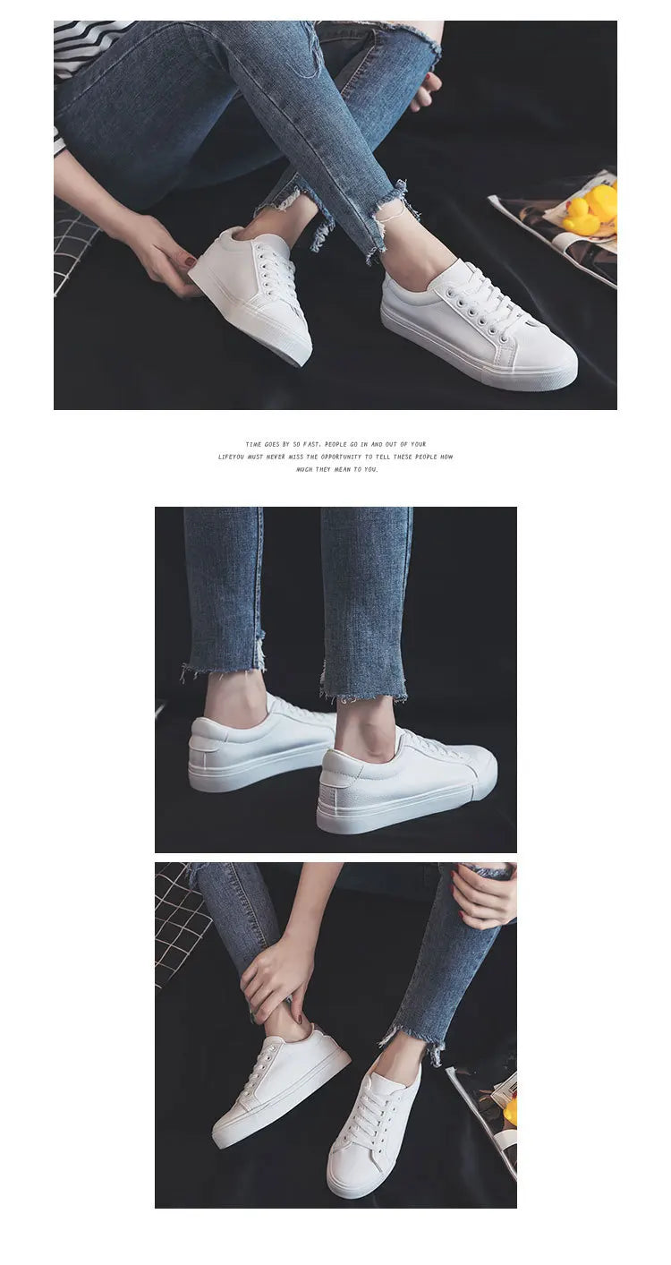 Women Platform Flats Shoes New Fashion Classic Vulcanize Shoes Spring Sport Shoes Casual PU Leather Female White Sneakers Shoes