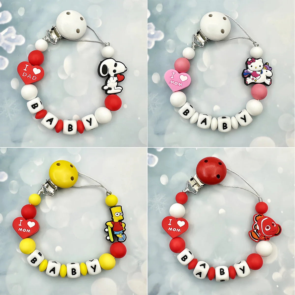 Lanț personalizat pentru suzetă cu nume - cleme din silicon cu litere englezești pentru bebeluși - suport pentru lanț, pandantiv pentru inel de dentiție, cadouri pentru bebeluși