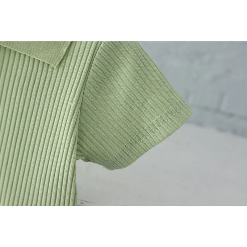 Girls Fashion Set Baby Lapel Pit Stripes Short Sleeve Pants Suit Summer 2024 New Children's Casual Comfortable Sports 2 Pcs 2-8Y