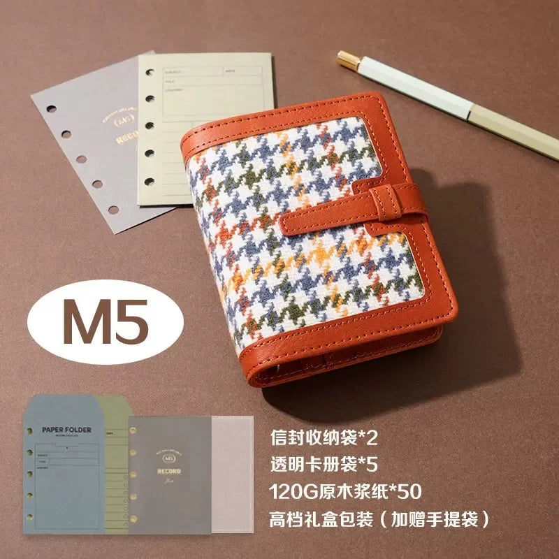 pu Leather Small Notebook Student Binder M5 Notepad Girls Portable Card Holder Simple Niche Design