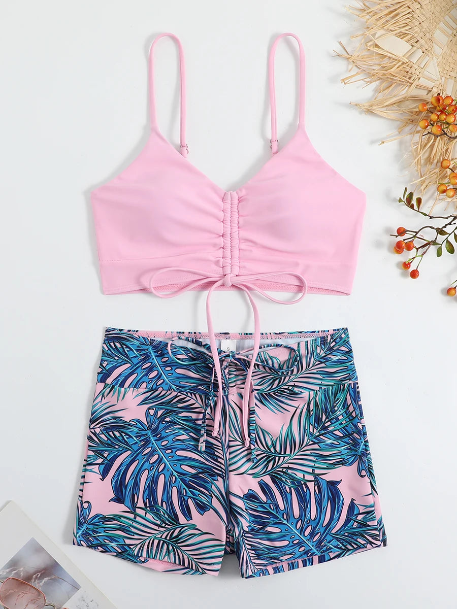 Damen Bikini 2025 - Hochtailliger Drawstring Front Shorts Bikinis für Frauen