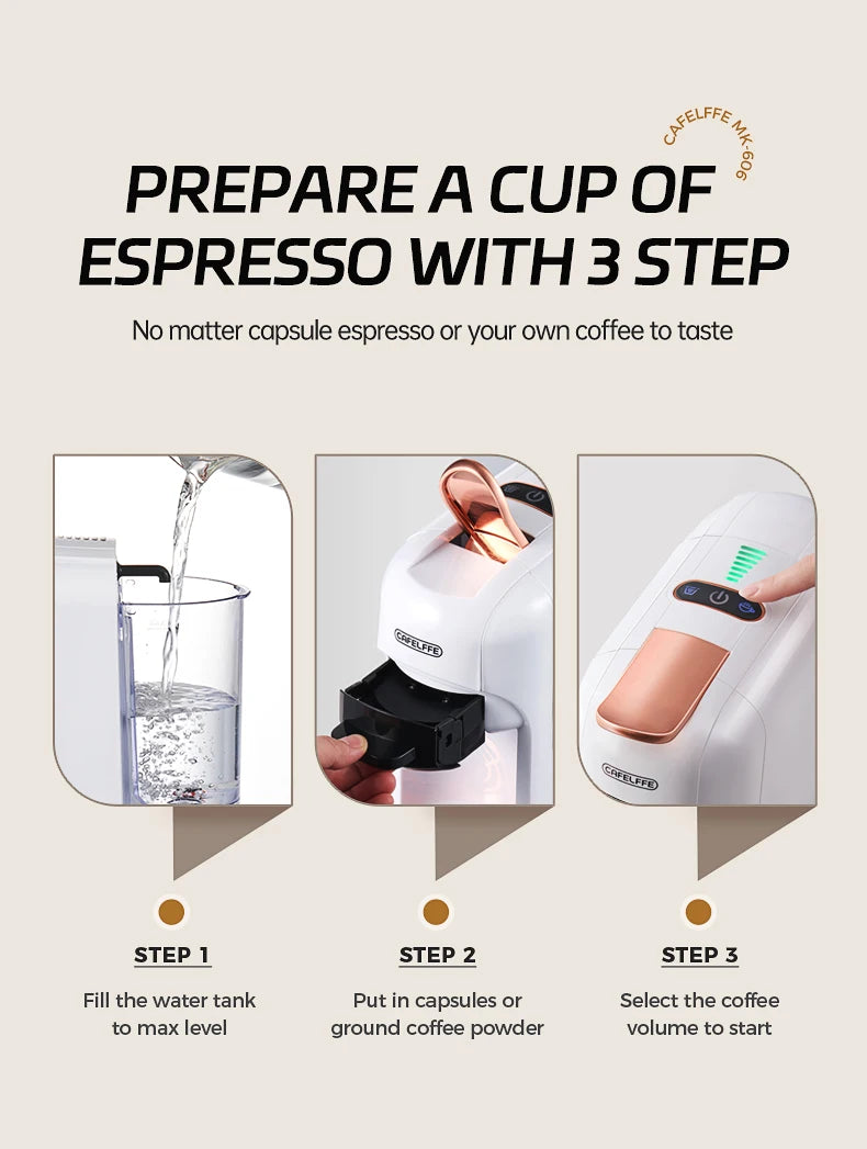 Cafelffe 5 in 1 Multiple Capsule Coffee Machine Hot/Cold DG Cappuccino Nespresso Capsule ESE Pod Ground Coffee Cafeteria 19Bar