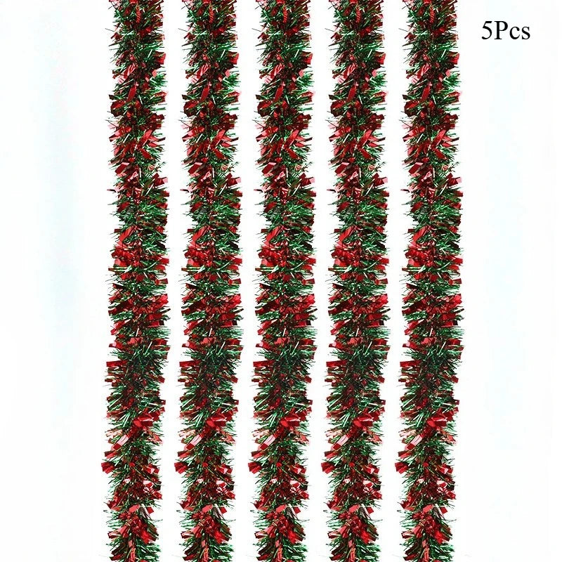 5/10er-Pack 78,74 Zoll Weihnachtsbaum-Hängegirlande, Weihnachtsgirlande, rotes und grünes Lametta, Bandornamente, Urlaub, Zuhause, Partyzubehör