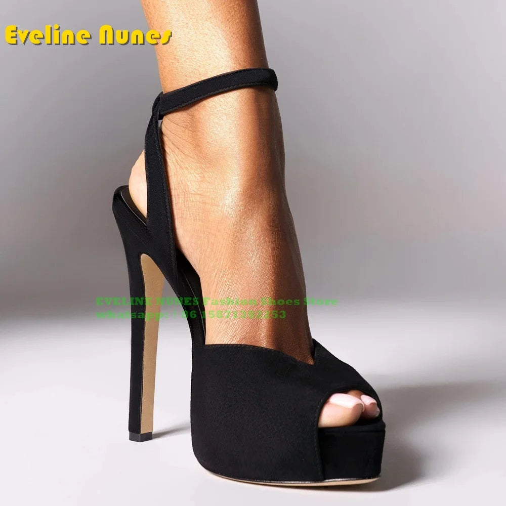 Peep Toe Platform Buckle Strap Red Sandals Pointed Toe Thin Heel Slingback elegant Women Runway Show Shoes Spicy Girl Party Trend