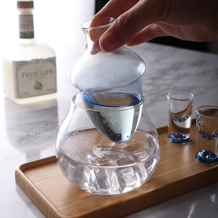 Creative Japanese Glass Wine Pot Cooling Sake Cup Ice Jug Decanter Wine Bottle Whiskey Dispenser Home Hotel Bar