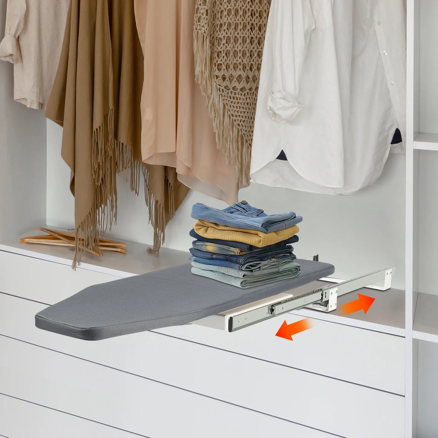 Faltbarer Bügelbrett-Schrank Grau 180 ° Rotation Pull-out Folding Für Verschiedene Kleidungsstücke