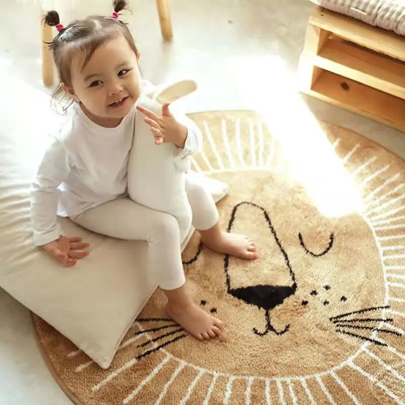 Photography Props Cartoon Round Shape Mat for Children Kid Play Pad Round Carpet Lion Playmat Living Room Carpet Rug for Bedroom