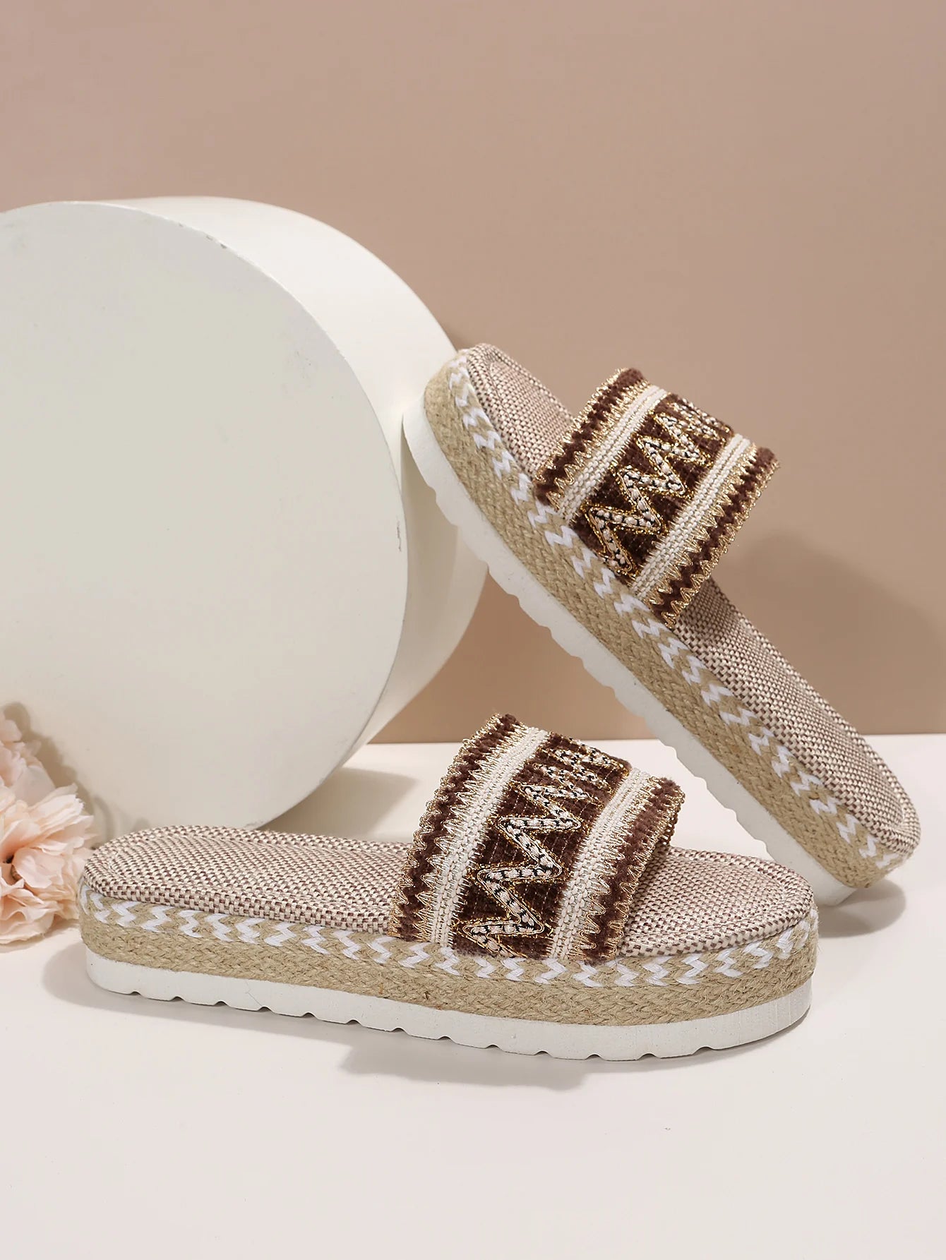 Gewebte Damen Pantoletten Platform - Sommer Schuhe für Damen 2025 Neu - Strand Casual Absatz Sandalen Bohemian Handgemacht Espadrilles