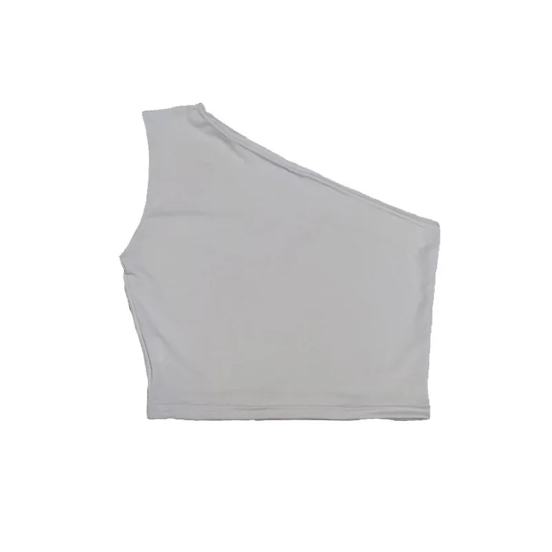 Women elegant Tank Top Off One Shoulder Slim Halter Backless Bare Midriff Camis Tube Top Female Sleeveless Cropped Vest